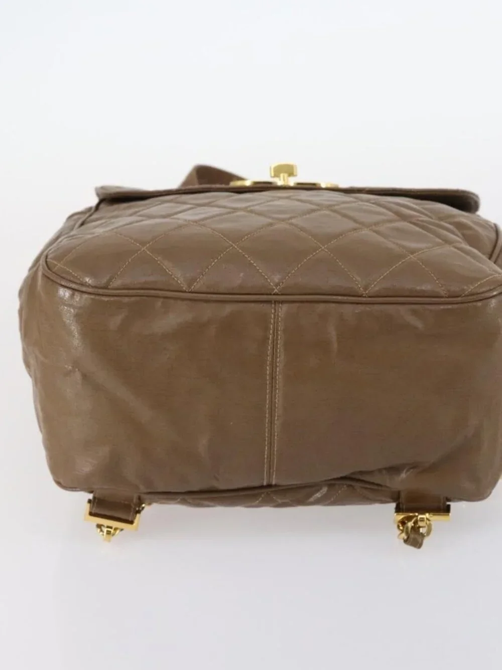 CHANEL Matelasse Backpack Coated Canvas Brown Gold CC Auth 142441
